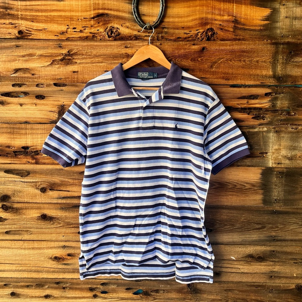 POLO BY RALPH LAUREN | Navy and White Striped Polo L